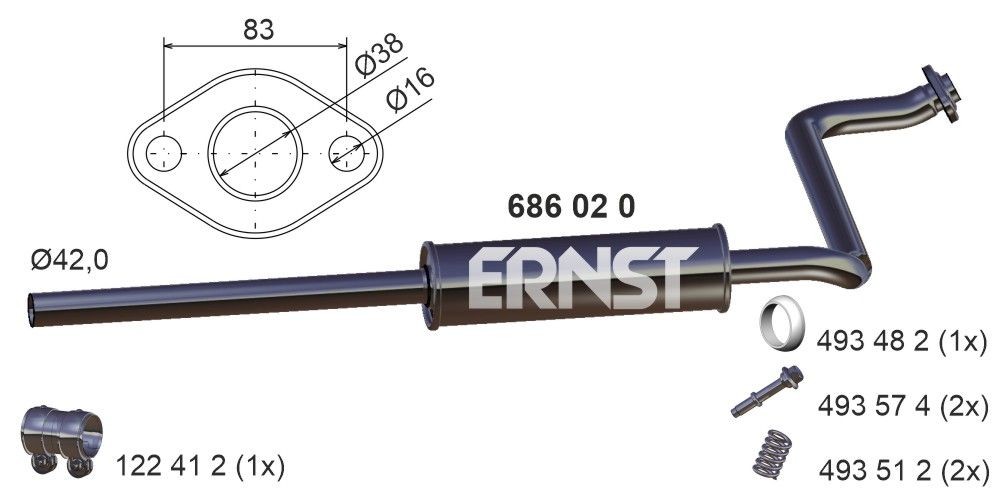 ERNST Keskiäänenvaimentaja 686020 686020 ERNST Keskimmäinen äänenvaimennin TOYOTA