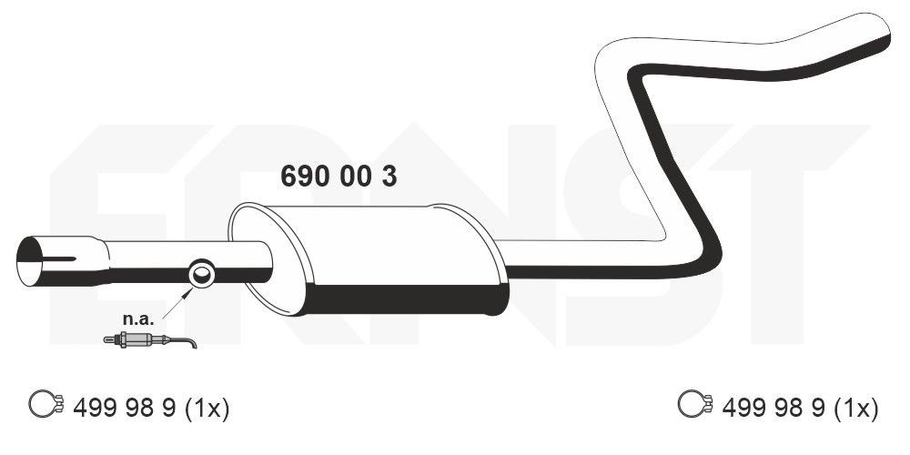 ERNST Vidējais izpl. gāzu trokšņa slāpētājs 690003 690003 ERNST Vidējais trokšņa slāpētājs Lada lēti