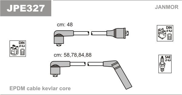 JANMOR Süütesüsteemikomplekt JPE327 JPE327 Küünlajuhtmed JANMOR MITSUBISHI COLT