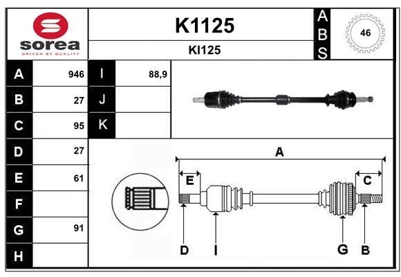 Aandrijfas SNRA K1125 SNRA K1125: Aandrijfassen Kia SOUL 2013