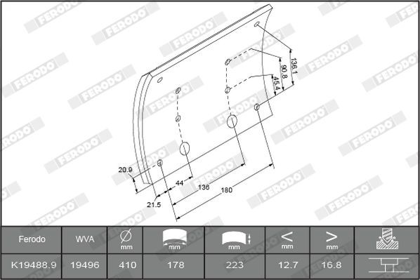 FERODO Bremžu uzliku kompl., Trumuļu bremzes K19488.0-F3660 K19488.0-F3660 Bremžu loku stāvbremze FERODO MERCEDES-BENZ CLC