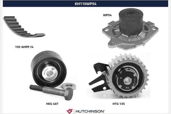 HUTCHINSON Kamremssats med vattenpump KH 118WP54 KH 118WP54 HUTCHINSON kamremssats FIAT PANDA
