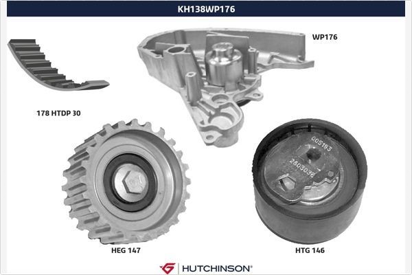 HUTCHINSON Kamremssats med vattenpump KH 138WP176 KH 138WP176 HUTCHINSON kamrem med vattenpump FIAT STILO
