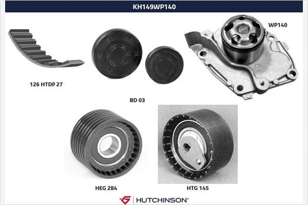 HUTCHINSON Bomba de água + kit de correia dentada KH 149WP140 KH 149WP140 Jogo de correias dentadas RENAULT MASTER HUTCHINSON