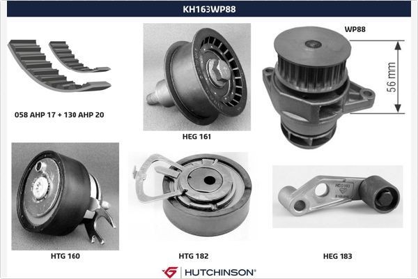 HUTCHINSON Kit de distribution + pompe à eau KH 163WP88 Volkswagen BORA Kit complet de courroie de distribution HUTCHINSON KH 163WP88