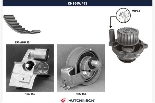 HUTCHINSON Kit de distribution + pompe à eau KH 166WP73 Kit courroie de distribution HUTCHINSON Q3 KH 166WP73 pas cher