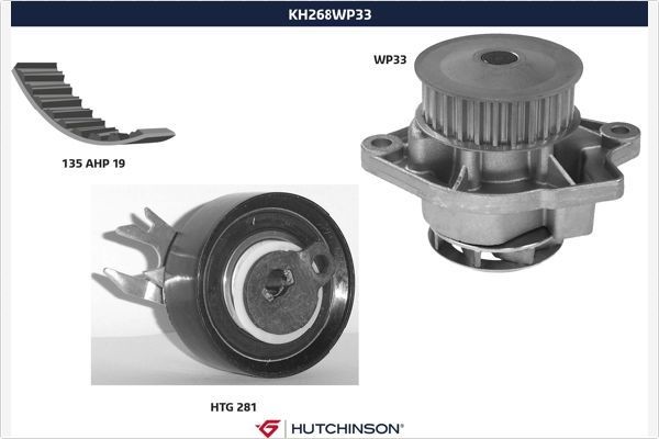 HUTCHINSON Registerreimsett med vannpumpe KH 268WP33 Registerreimsett HUTCHINSON UP KH 268WP33 billige