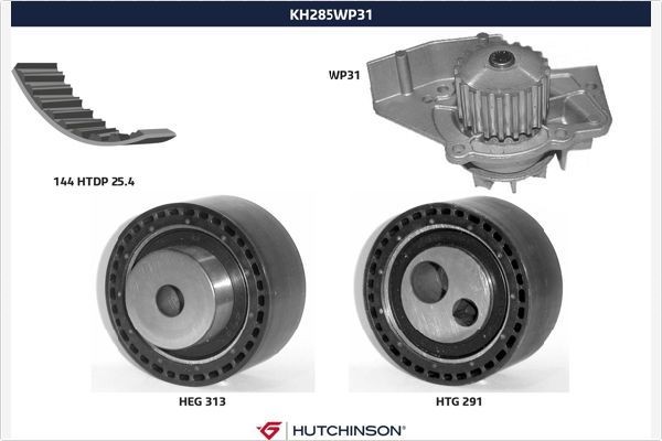 HUTCHINSON Water pump and timing belt kit KH 285WP31 PEUGEOT 406 HUTCHINSON timing belt kit KH285WP31