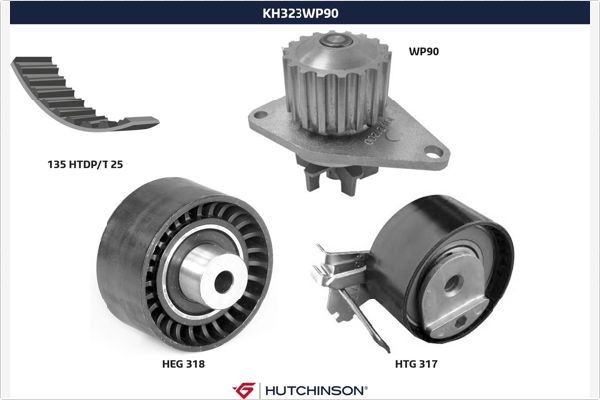 HUTCHINSON Distributieriem set + waterpomp KH 323WP90 Kit, distributie HUTCHINSON C1 KH 323WP90 goedkoop
