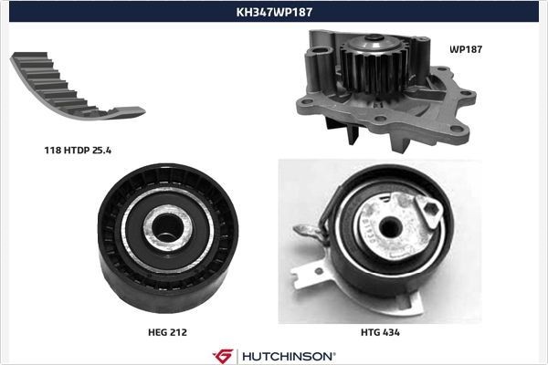 HUTCHINSON Registerreimsett med vannpumpe KH 347WP187 Registerreimsett FORD HUTCHINSON KH 347WP187
