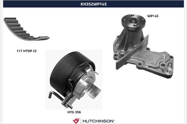 HUTCHINSON Tandremssæt med vandpumpe KH 352WP145 Tandremssæt HUTCHINSON XEDOS KH 352WP145 billig