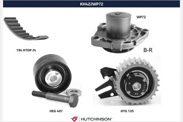 HUTCHINSON Bomba de água + kit de correia dentada KH 422WP72 KH 422WP72 Bomba de água + kit de distribuição HUTCHINSON KIA SPORTAGE