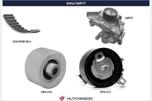 HUTCHINSON Veepump + hammasrihmakomplekt KH 447WP77 Veepump + hammasrihma komplekt HUTCHINSON Kia SPORTAGE KH 447WP77