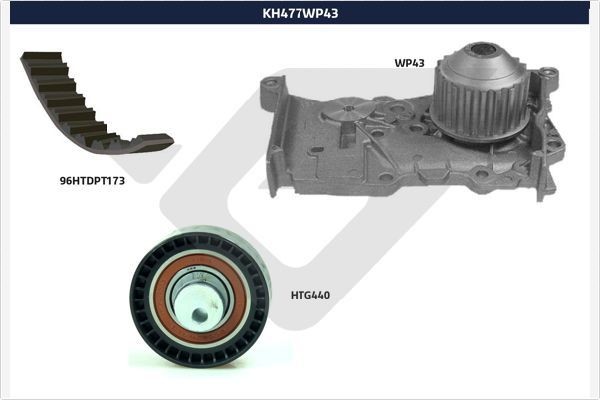 HUTCHINSON Kit de distribution + pompe à eau KH 477WP43 KH 477WP43 Pompe à eau + kit de courroie de distribution RENAULT KANGOO HUTCHINSON
