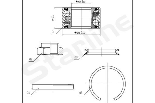 STARLINE Kit de rolamento de roda LO 03556 Cubo da roda STARLINE Peugeot 307 LO 03556