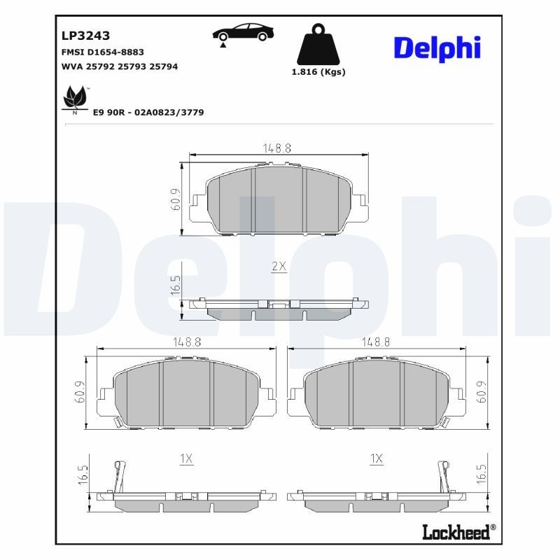 DELPHI Kit pastiglie freni LP3243 DELPHI LP3243 Kit pastiglie freni HONDA Vezel II (RU) 1.5 VTEC Flex 116 CV 2017