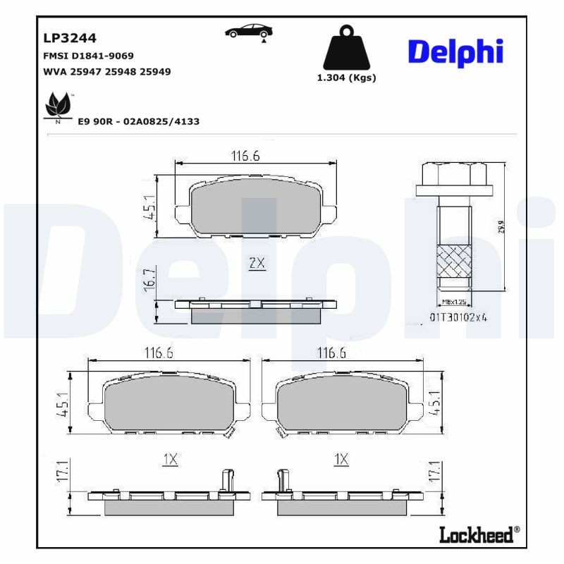 DELPHI Plaquettes de frein LP3244 Honda JAZZ Plaquettes de frein DELPHI LP3244