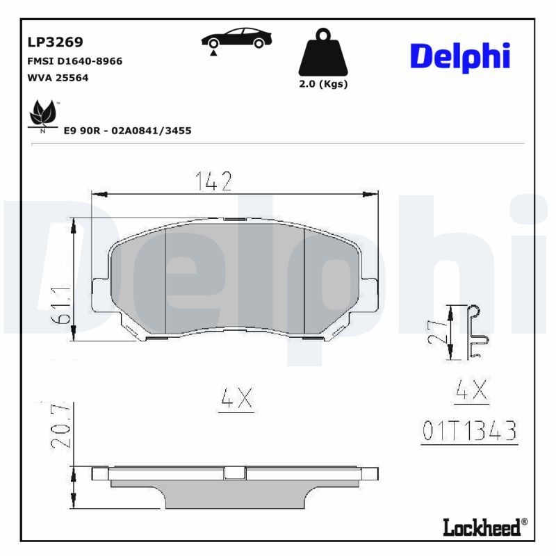 DELPHI Kit pastiglie freni LP3269 DELPHI LP3269 Kit pastiglie freni JEEP Cherokee V (KL) 2.2 CRD 150 CV 2025