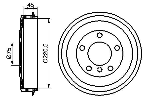 BOSCH Tambor de travão 0 986 477 043 BOSCH Tambor de freio MAZDA 0 986 477 043