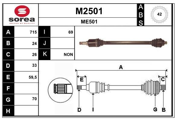 SNRA Drivaksel M2501 SNRA M2501 Drivaksel Smart Fortwo 450 Coupé pris