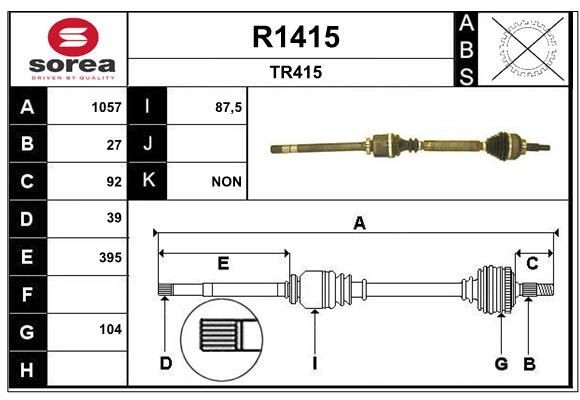SNRA Piedziņas vārpsta R1415 SNRA R1415 Pusasis Primastar X83 lēti