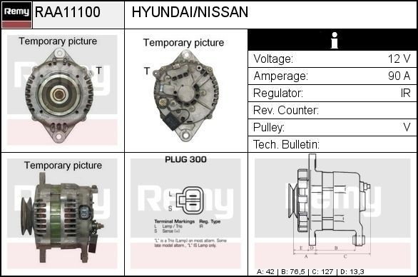 DELCO REMY Generator RAA11100 RAA11100 DELCO REMY generator HYUNDAI VELOSTER