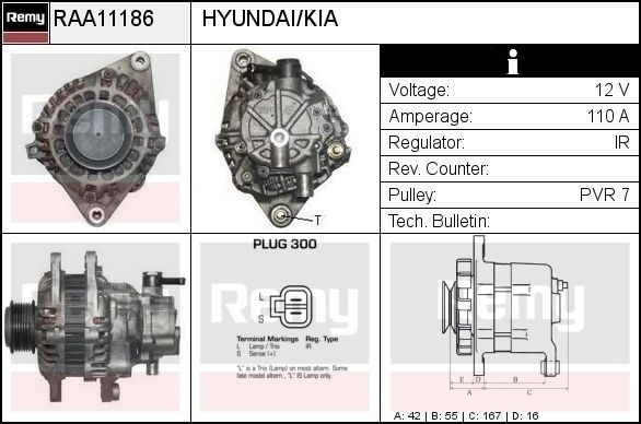 DELCO REMY Generator RAA11186 RAA11186 DELCO REMY startgenerator HYUNDAI VELOSTER