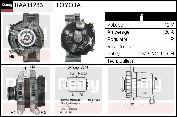 DELCO REMY Dynamo / Alternator RAA11263 RAA11263 Dynamo LEXUS LX DELCO REMY