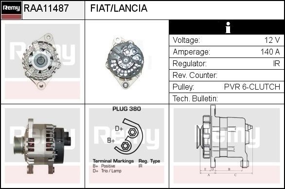 DELCO REMY Alternateur RAA11487 RAA11487 Alternateur DELCO REMY ALFA ROMEO 155