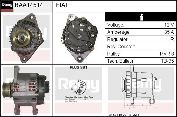DELCO REMY Δυναμό RAA14514 RAA14514 Δυναμό αυτοκινήτου DELCO REMY LANCIA THESIS