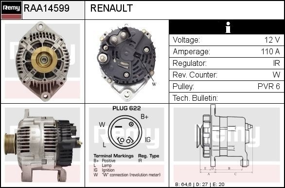 DELCO REMY Generator RAA14599 DELCO REMY RAA14599 Sport spіder Roadster Alternator pris