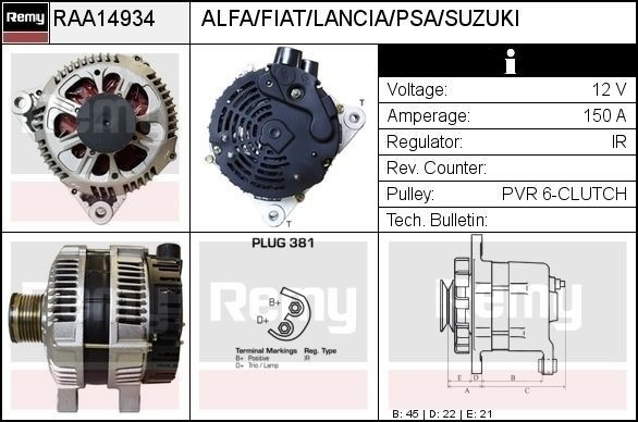DELCO REMY Ģenerators RAA14934 Ģenerators DELCO REMY SAMURAI RAA14934 lēti