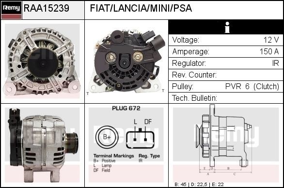 DELCO REMY Δυναμό RAA15239 RAA15239 Δυναμό αυτοκινήτου DELCO REMY PEUGEOT 107