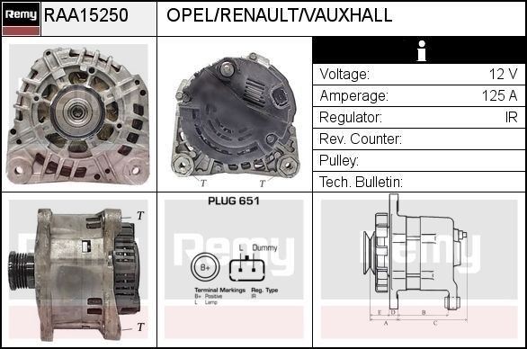 DELCO REMY Dynamo RAA15250 Dynamo DELCO REMY NV400 RAA15250 billige