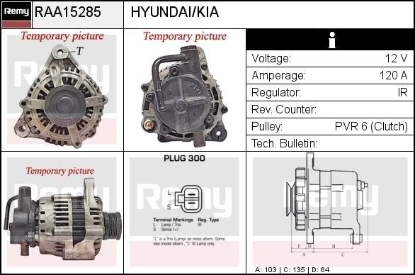 DELCO REMY Generator RAA15285 RAA15285 DELCO REMY dynastart HYUNDAI VELOSTER