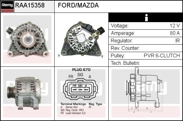 DELCO REMY Generator RAA15358 RAA15358 Generator DELCO REMY FORD CORTINA