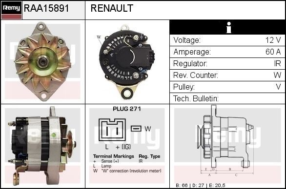 DELCO REMY Alternateur RAA15891 RAA15891 DELCO REMY Alternateur Renault pas cher