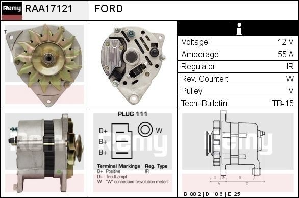 DELCO REMY Δυναμό RAA17121 RAA17121 Δυναμό αυτοκινήτου FORD ECOSPORT DELCO REMY