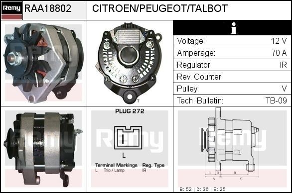 DELCO REMY Ģenerators RAA18802 Ģenerators DELCO REMY Peugeot 107 RAA18802