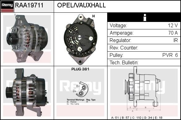 DELCO REMY Dynamo / Alternator RAA19711 RAA19711 Dynamo DELCO REMY OPEL MOVANO