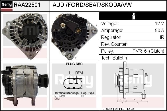 DELCO REMY Generator RAA22501 Generator starter DELCO REMY Ford CORTINA RAA22501