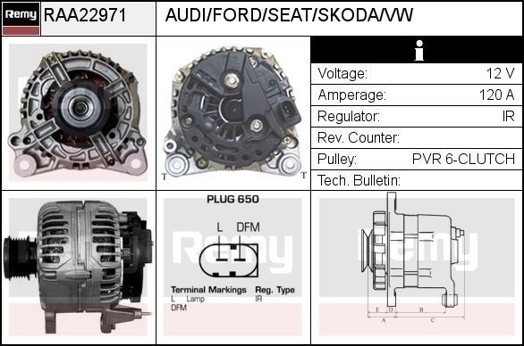 DELCO REMY Δυναμό RAA22971 Δυναμό αυτοκινήτου DELCO REMY Ford ECOSPORT RAA22971