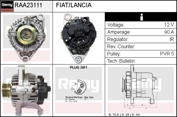 DELCO REMY Δυναμό RAA23111 RAA23111 Γεννήτρια LANCIA THESIS DELCO REMY