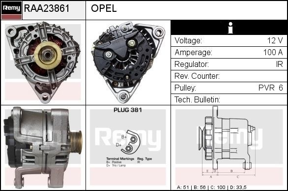 DELCO REMY Dynamo / Alternator RAA23861 Opel MOVANO Wisselstroomdynamo DELCO REMY RAA23861