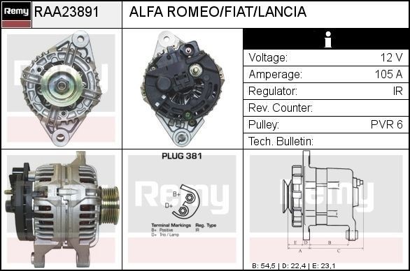 DELCO REMY Alternatore RAA23891 RAA23891 costo Alternatore FIAT DOBLO DELCO REMY