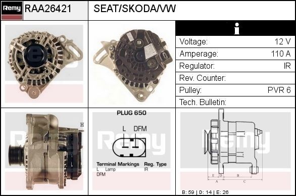 DELCO REMY Dynamo / Alternator RAA26421 Dynamo DELCO REMY CADDY RAA26421 goedkoop