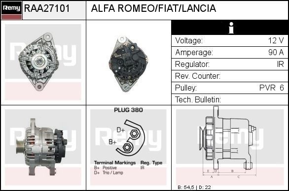 DELCO REMY Laturi RAA27101 RAA27101 DELCO REMY Laturi ALFA ROMEO 164