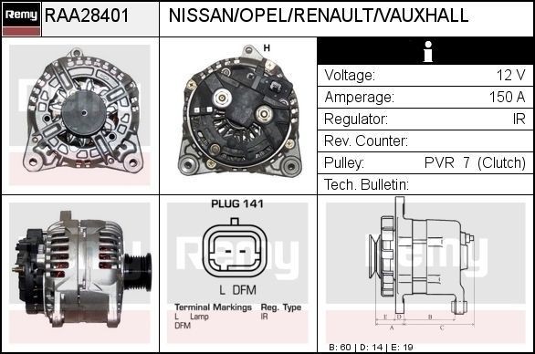 DELCO REMY Dynamo / Alternator RAA28401 Wisselstroomdynamo DELCO REMY MOVANO RAA28401 goedkoop