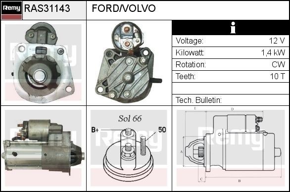 DELCO REMY Startmotor RAS31143 Volvo V70 Startmotoren DELCO REMY RAS31143