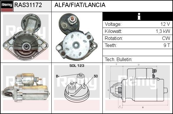 DELCO REMY Motorino avviamento RAS31172 RAS31172 costo Motorino avviamento DELCO REMY ALFA ROMEO 75
